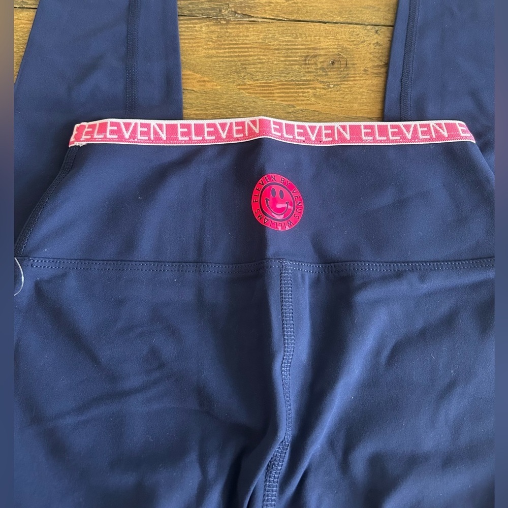 ELEVEN By Venus Williams Blue Leggings with pink elastic logo trim NWT Sz XS - Picture 10 of 11